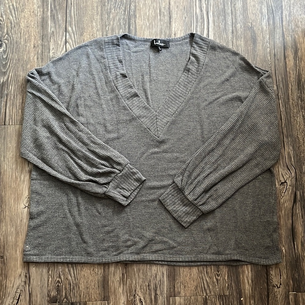 Lulus Oversized Gray V Neck Long Sleeve Boxy Women’s Large